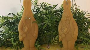 Beeswax Standing Bunny with Carrots and Optional Glass Bowtie