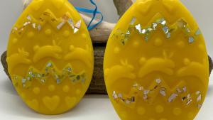 Beeswax Egg with Hopping Bunnies and Optional Crushed Glass