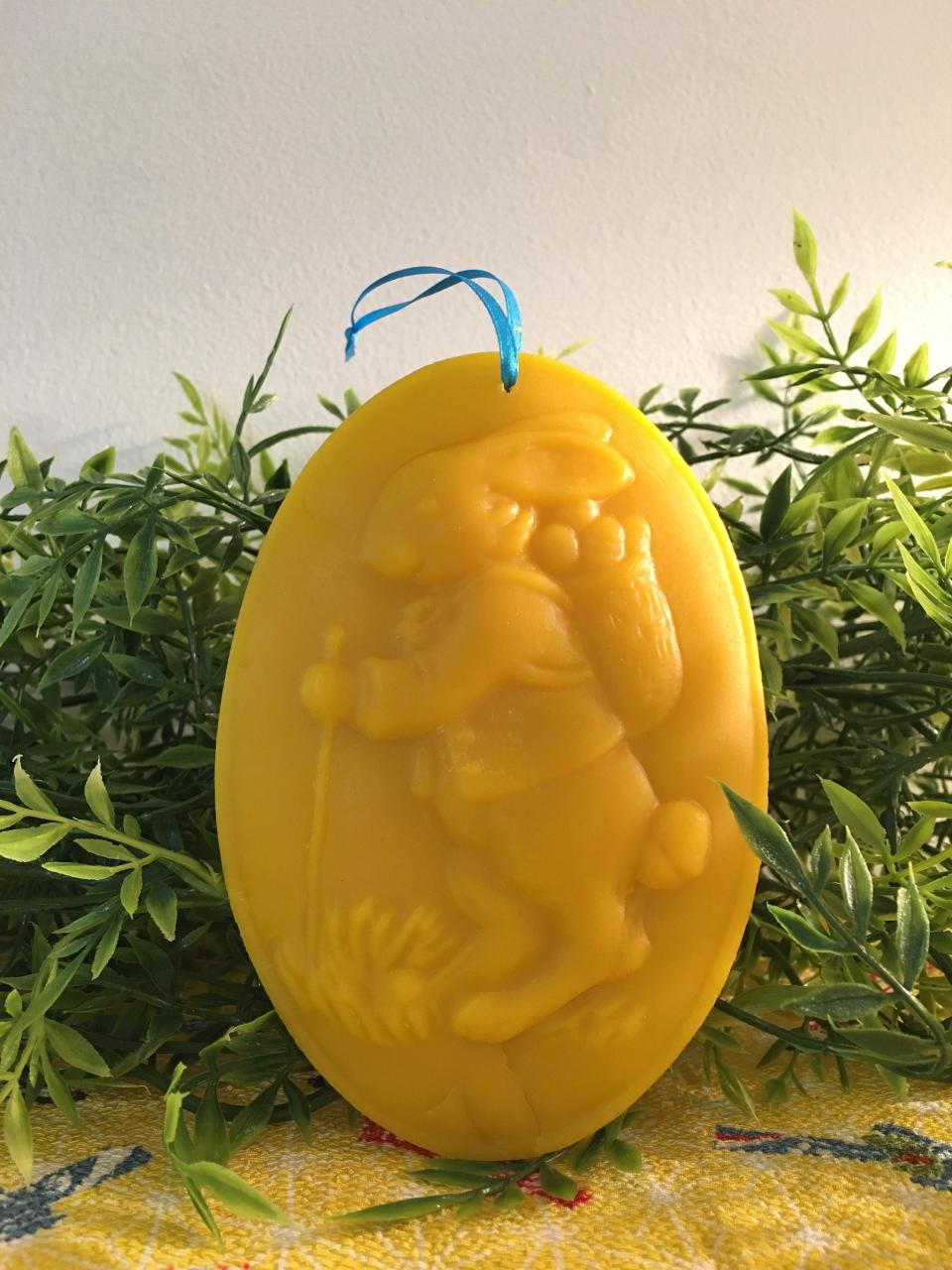 Beeswax Bunny with Egg Basket in Oval