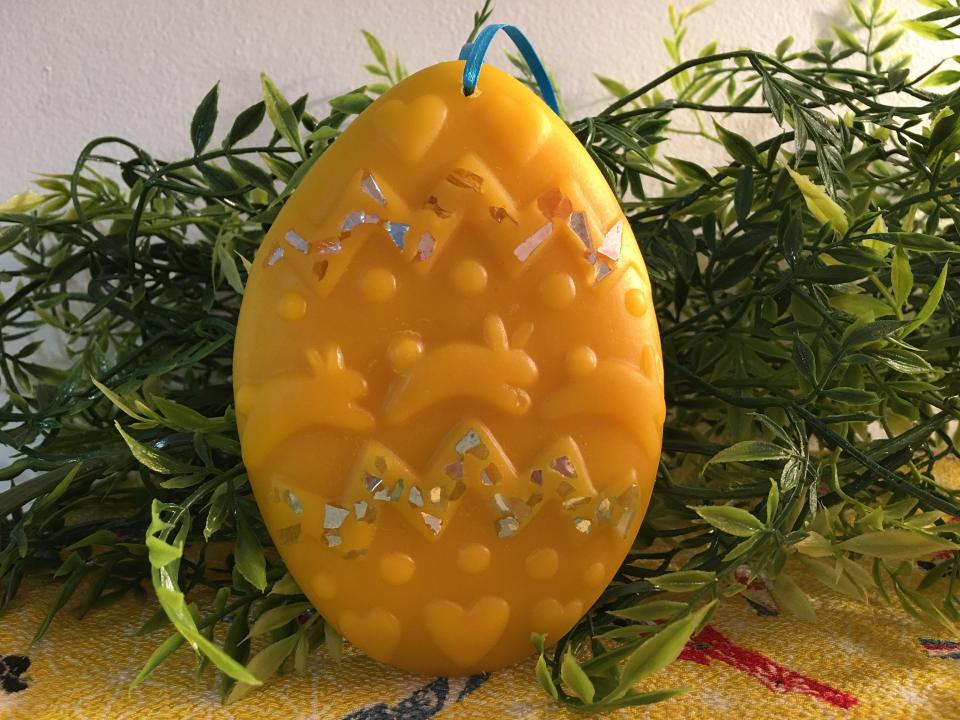 Beeswax Egg with Hopping Bunnies and Optional Crushed Glass