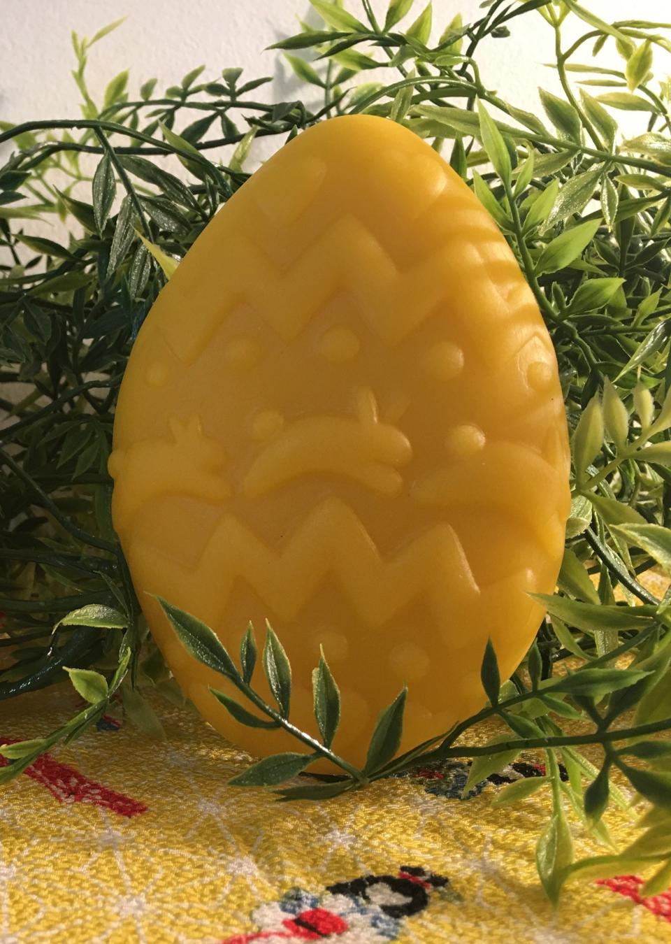 Beeswax Egg with Hopping Bunnies and Optional Crushed Glass